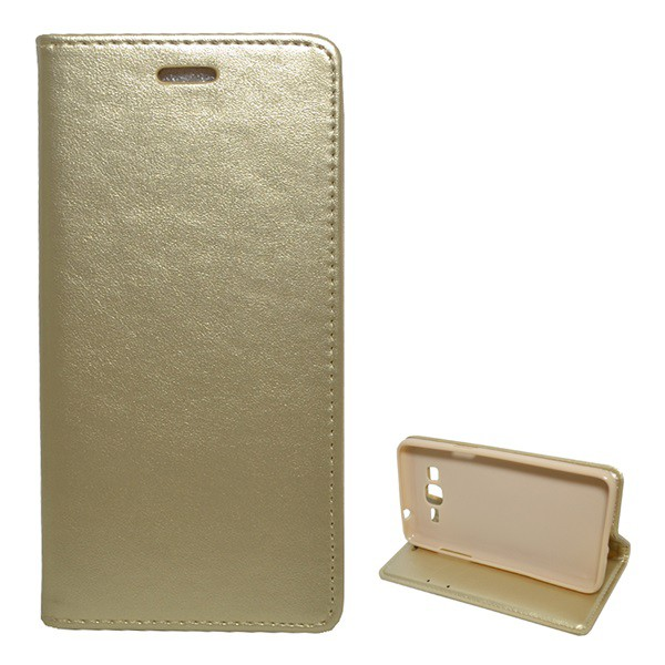 Tok álló, bőr hatású (FLIP, oldalra nyíló, asztali tartó funkció) ARANY [Samsung Galaxy Grand Prime (SM-G530F)] (5996457711536)