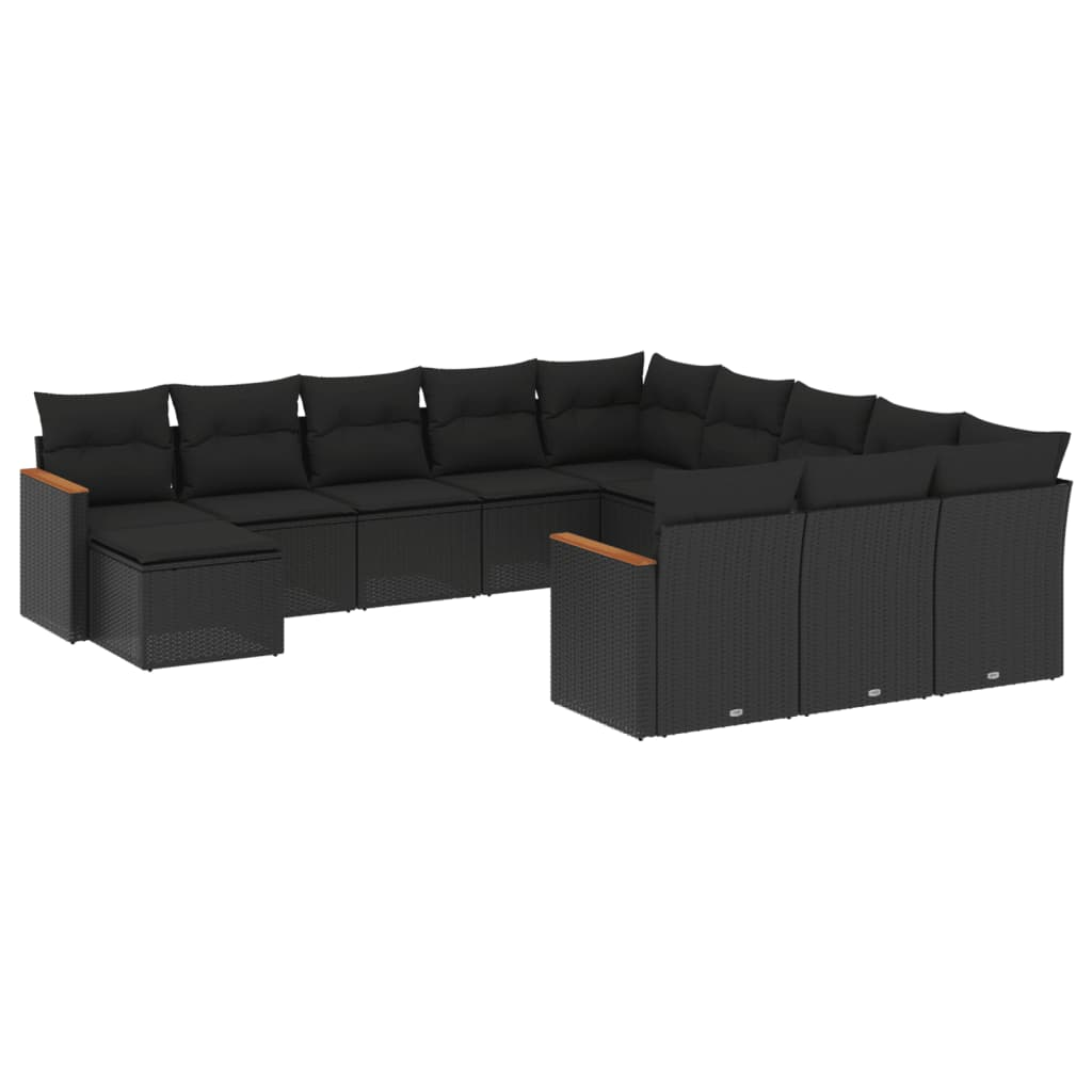 12 részes fekete polyrattan kerti ülőgarnitúra párnákkal (3258982)