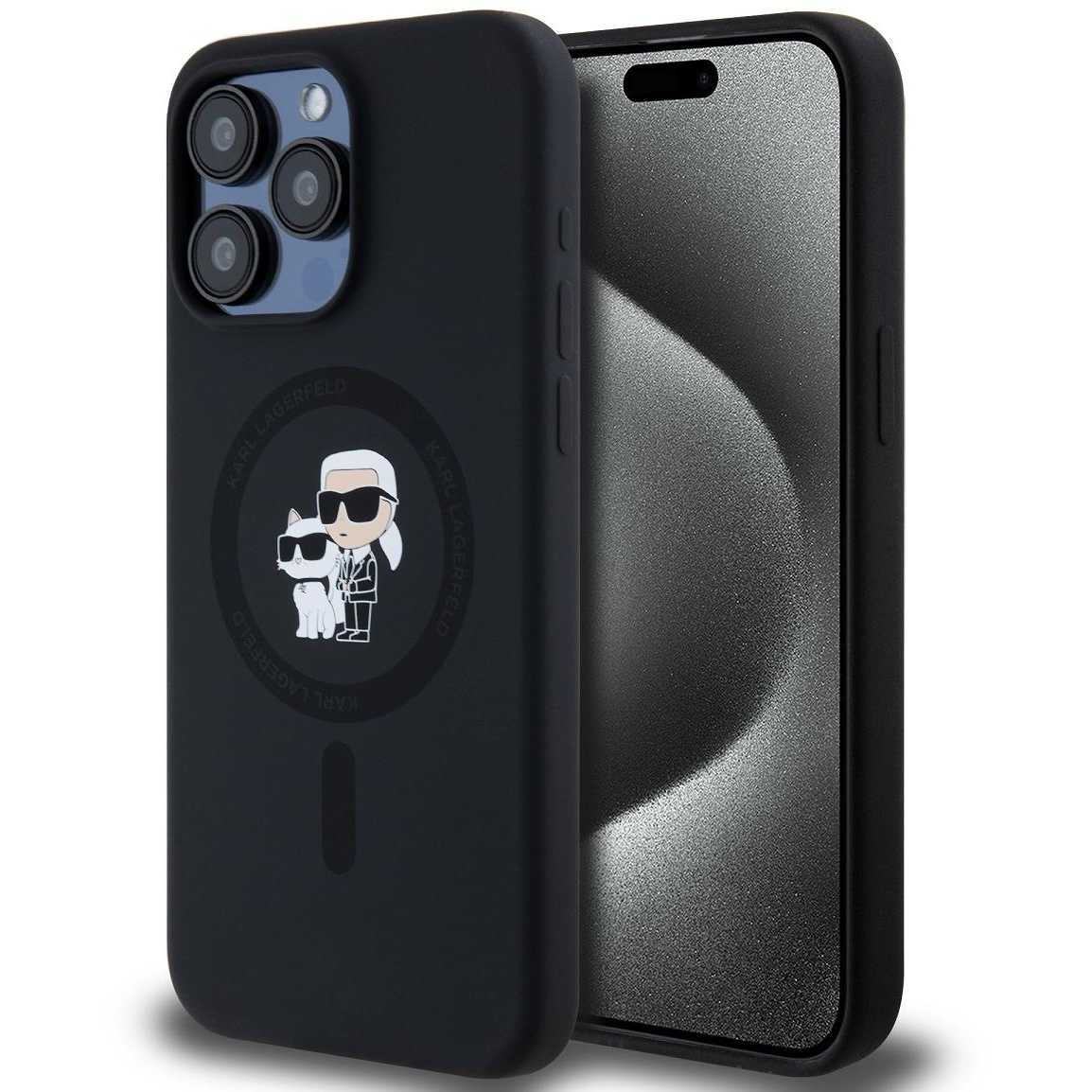 Karl Lagerfeld Liquid Silicone Karl and Choupette MagSafe iPhone 15 Pro Max Black tok (KLHMP15XSCMKCRHK)