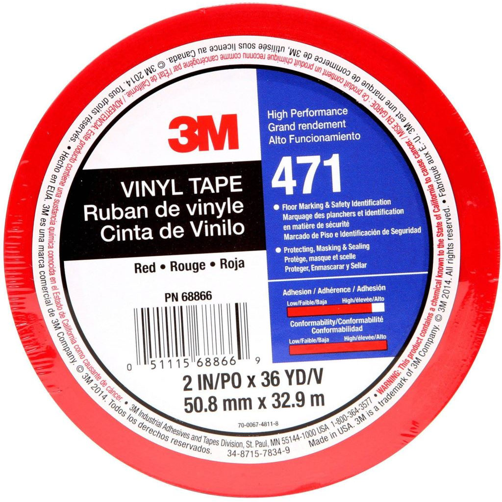 3M 471R50IW vinil ragasztószalag, piros, 33 m x 50 mm (471R50IW)