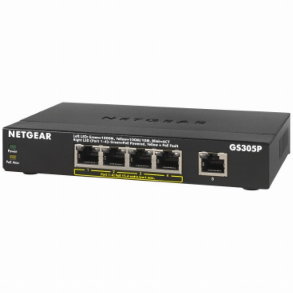 NETGEAR GS305Pv2 Non gestito Gigabit Ethernet (10/100/1000) Supporto Power over Ethernet (PoE) Nero
