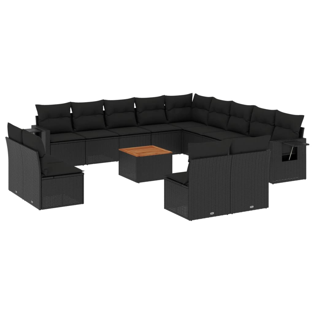 14 részes fekete polyrattan kerti ülőgarnitúra párnákkal (3224816)