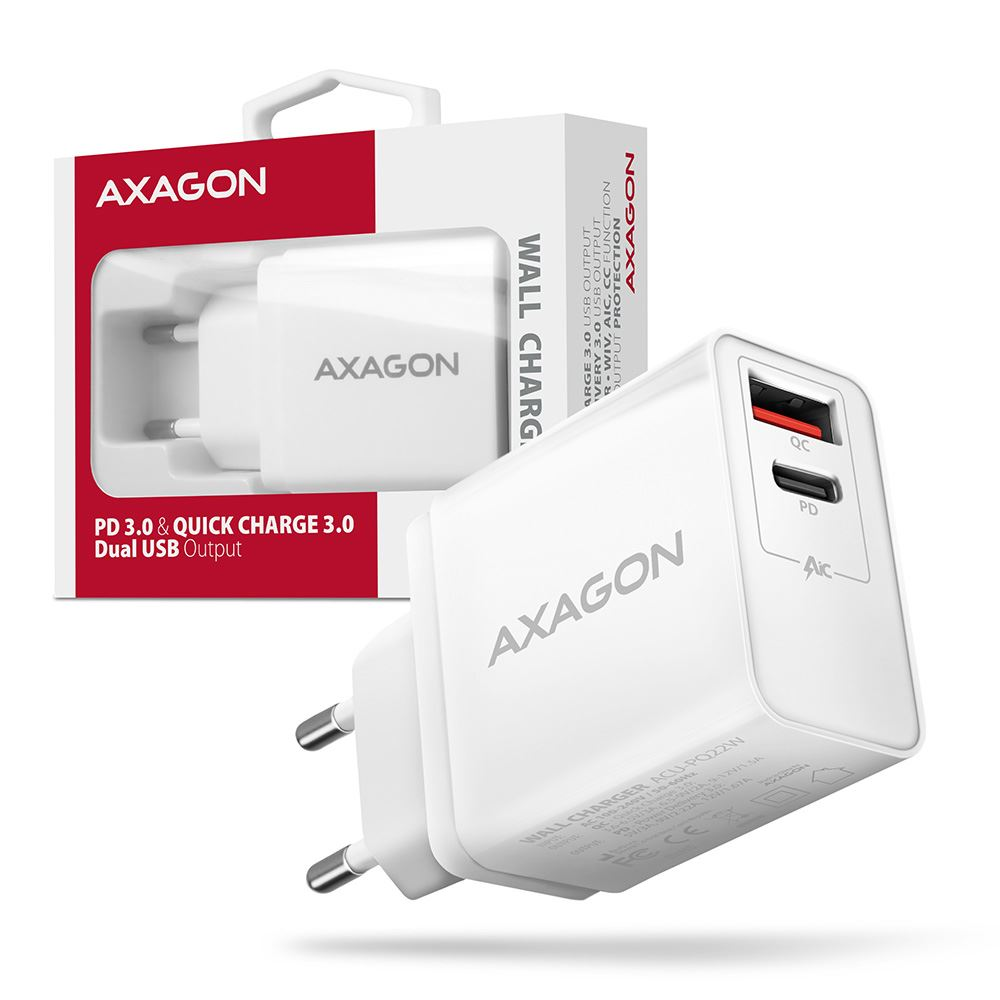 Axagon ACU-PQ22W PD & QC 22W hálózati töltő fehér (ACU-PQ22W)