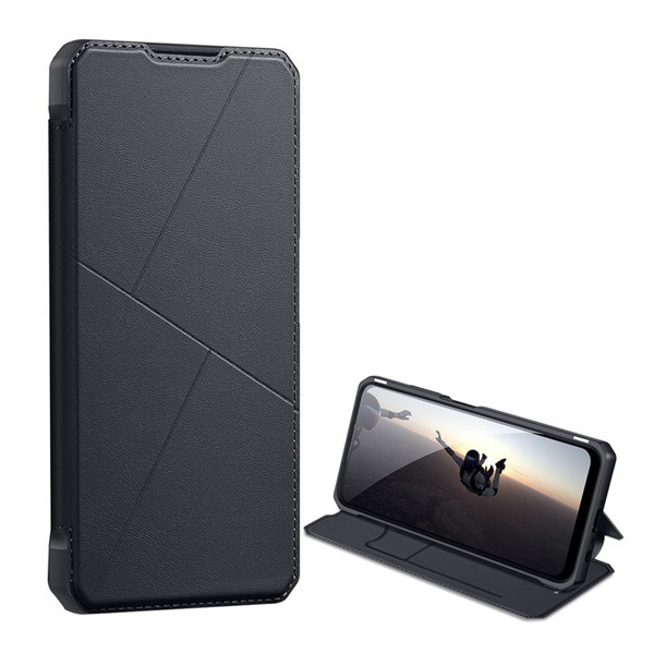 DUX DUCIS SKIN X tok álló, bőr hatású (FLIP, oldalra nyíló, asztali tartó, vezeték nélküli töltés támogatás) FEKETE [Samsung Galaxy A03s (SM-A037F)] (5996591115016)