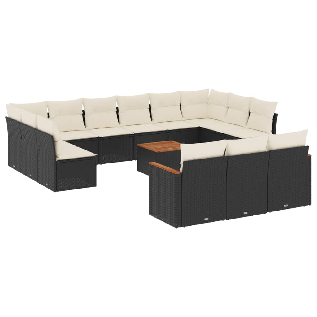 14 részes fekete polyrattan kerti ülőgarnitúra párnákkal (3258864)