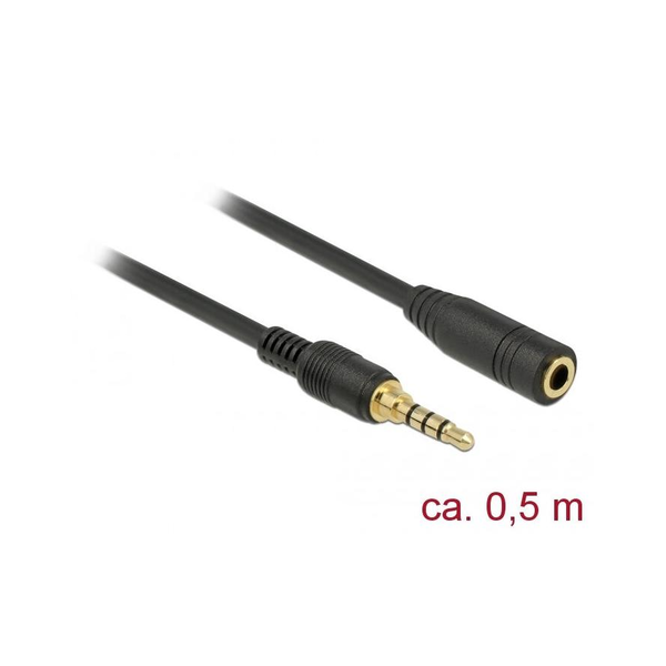 Prodlužovací audio kabel MINIJACK 3.5 MM M/F 4 PIN 0.5 M černý pro IPHONE