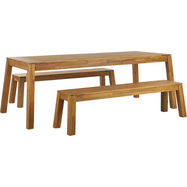 Juego De Comedor Para Jardín De 3 Piezas Mesa Rectangular De Madera Laminada De Acacia 2 Bancos Diseño Rústico Para Interiores Y Exteriores Livorno - Madera Clara