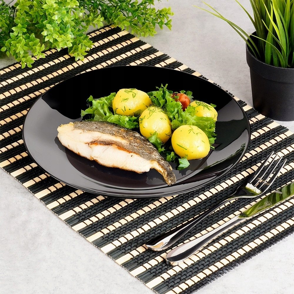 Vilde Talerze obiadowe płytkie szklane czarne 25,5 cm 6 szt.