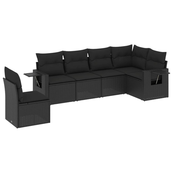6 részes fekete polyrattan kerti ülőgarnitúra párnákkal