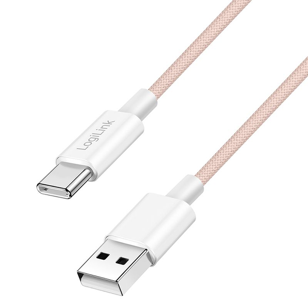 Logilink USB 2.0 Typ-C Kabel C/M > A/M, Nylon, 60W rosa 1m