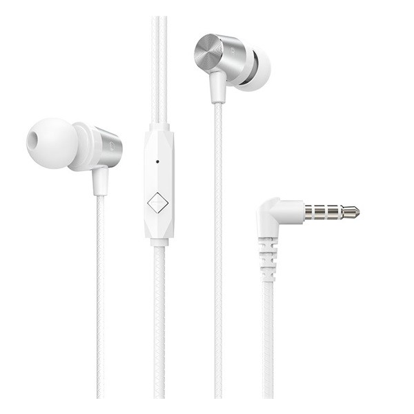Слушалки HOCO M79 STEREO, 3.5mm жак, микрофон, бутон за запис, контрол на силата на звука, кабел устойчив на скъсване, 120 см, бели