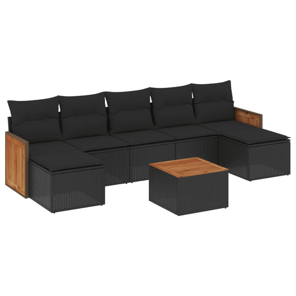 Set mobilier de grădină cu perne, 8 piese, negru, poliratan