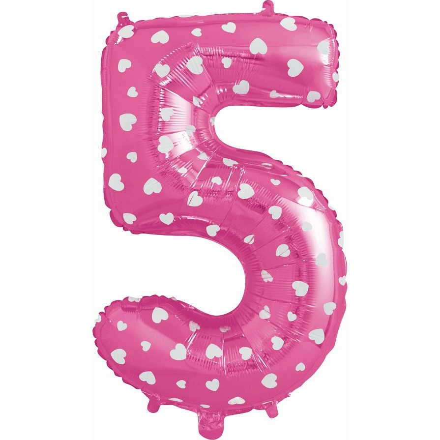 Szív Mintás 5-ös Szám Fólia Lufi - 61 cm, Rózsaszín (HS-C26R5)