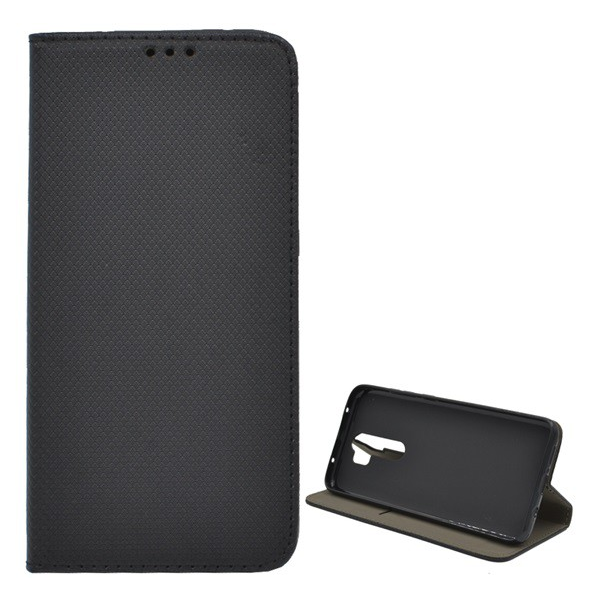 Tok álló, bőr hatású (FLIP, oldalra nyíló, asztali tartó funkció, rombusz minta) FEKETE [Xiaomi Redmi Note 8 Pro] (5996457911318)