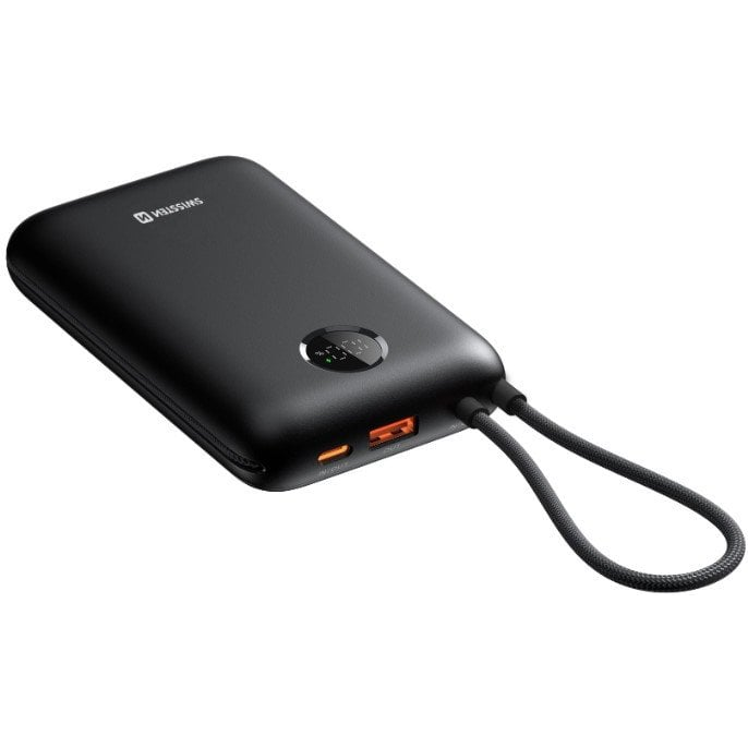 Swissten VOLTBOX Powerbank integrált kábellel USB-C + Type-A / 30000mAh 35W - Fekete (8595217490574)