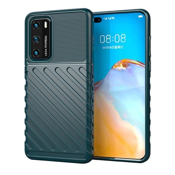 Huawei P40, Szilikon tok, közepesen ütésálló, domború csíkos minta, zöld (G97093)