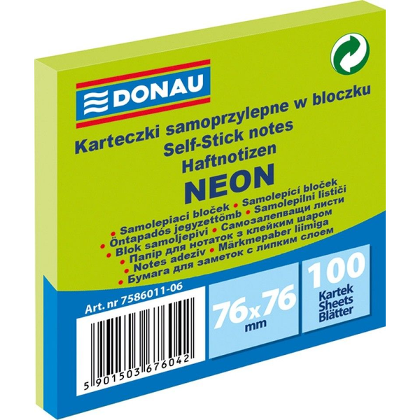  Donau BLOCZEK SAMOPRZYLEPNY, DONAU, 76X76MM, 100K, NEON ZIELONY 7586011-06