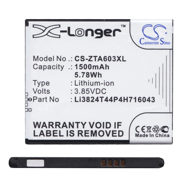 Cameron Sino Li-Ion akku (3.85V/1500mAh, ZTE Li3824T44P4H716043 kompatibilis) FEKETE ZTE Blade A520 (CS-ZTA603XL)