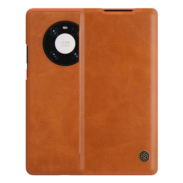 NILLKIN QIN tok álló, bőr hatású (FLIP, oldalra nyíló, bankkártya tartó) BARNA [Huawei Mate 40 Pro] (5996591016344)