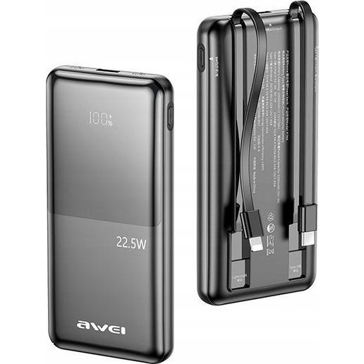 Baterie externă Awei P76K 10000 mAh 22,5 W, afișaj digital negru