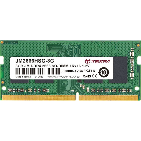 Transcend JM2666HSG-8G JetRam Memory, 8GB, SO-DIMM, DDR4, 2666Mhz, 1Rx16, 1Gx16, CL19, 1.2V