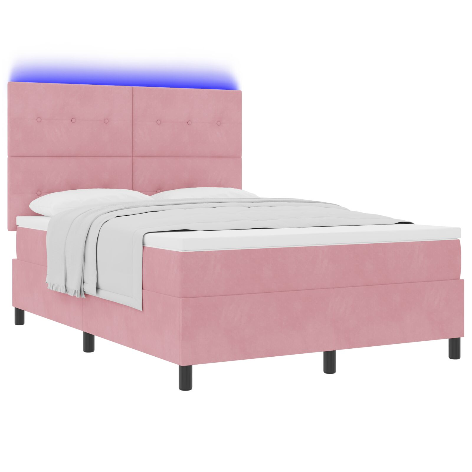 Boxspring Ágy Mattal és LED Világítással Rózsaszín 140x190 cm Bársony (3343315)