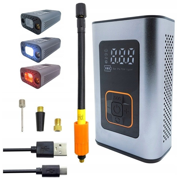 PLATINET Kompresszor, pumpa, autógumi-kompresszor, LED lámpával, 10 Bar, 4000 mAh, akkumulátoros, szürke