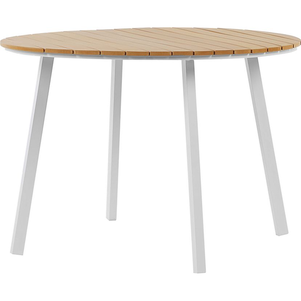 Mesa De Jardín 4 Plazas De Madera Plástica Clara Estructura De Metal Aluminio Tablero De Listones 105 Cm Patas Redondas Exterior Cavoli