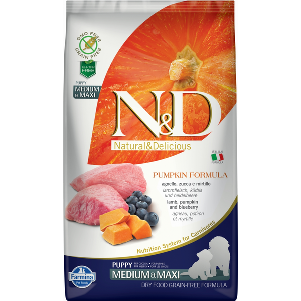 N&amp;D Dog Grain Free bárány&amp;áfonya sütőtökkel puppy medium/maxi 2,5kg