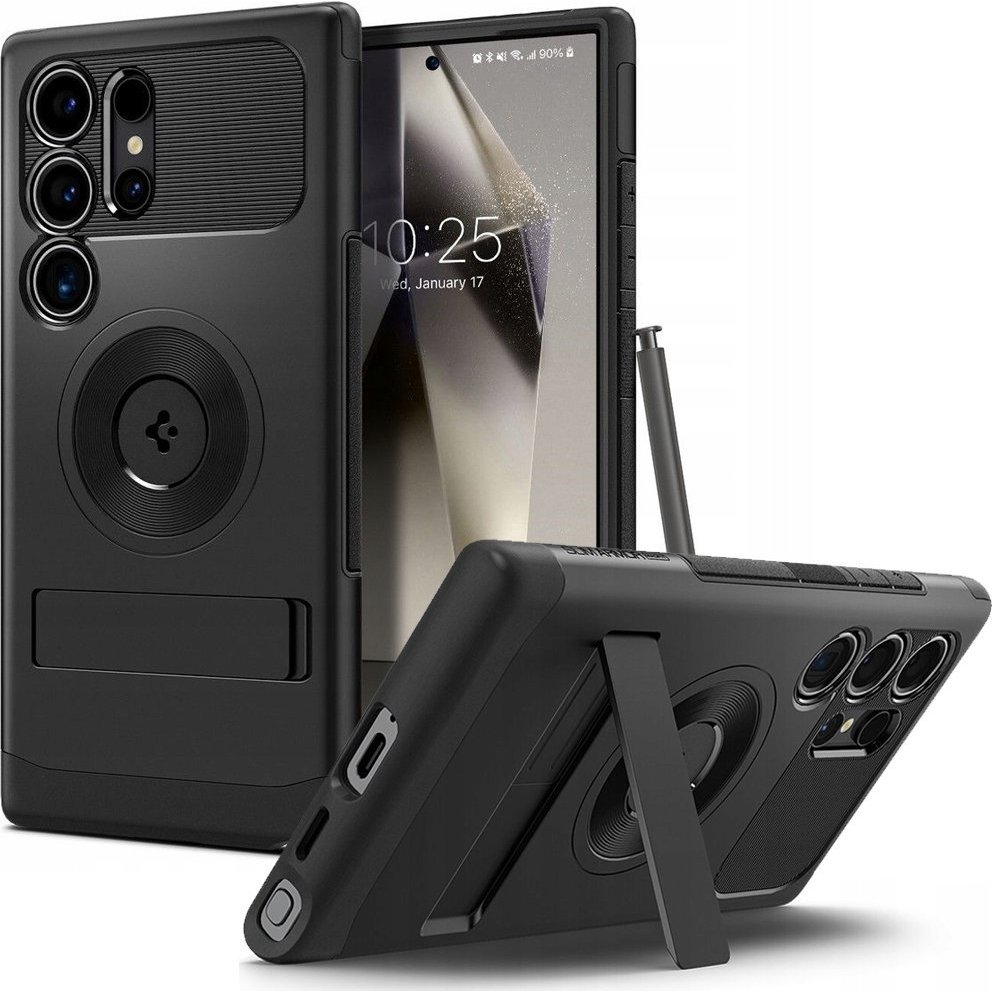 Samsung S25 Ultra Spigen Slim Armor Mag Szilikon Telefonvédő Műanyag Hátlap, Magsafe, Fekete (8809971237390-ACS08909)