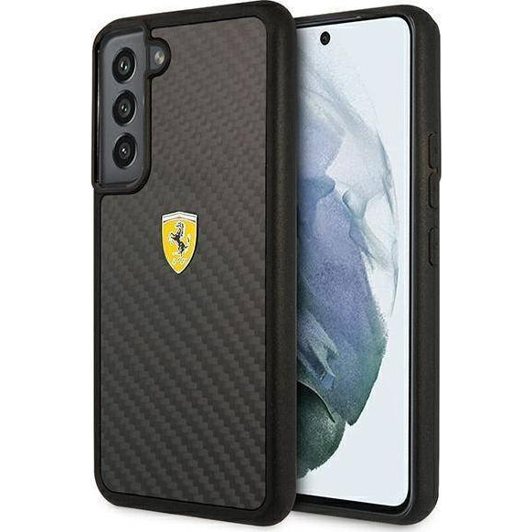 CG MOBILE FERRARI ON TRACK REAL szilikon telefonvédő (műanyag hátlap, karbon minta) FEKETE Samsung Galaxy S22 (SM-S901) (FEHCS22SFCAK)