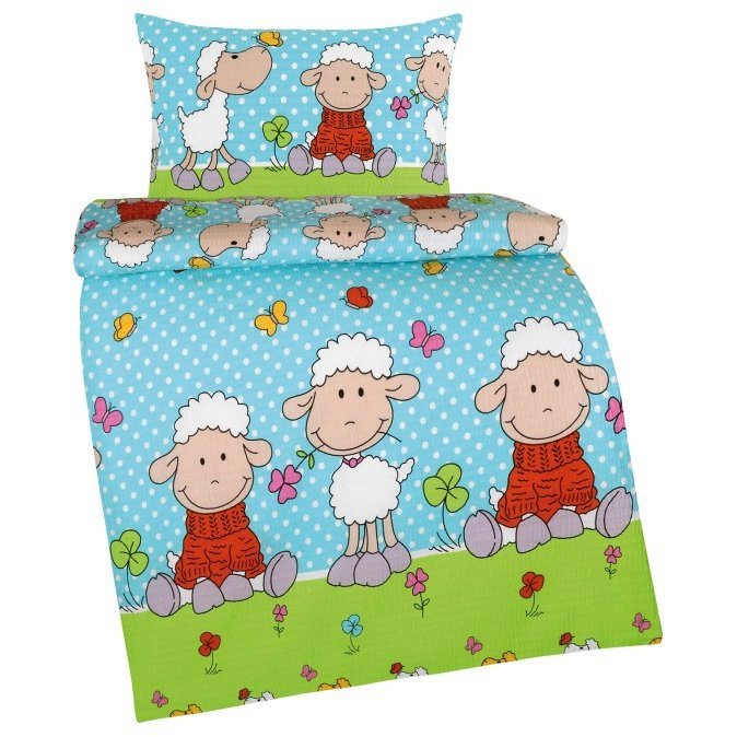 Bellatex 80/050 AGÁTA krepp gyerek ágyneműhuzat, bárány, kék, 90×135 + 45×60 cm (12953)