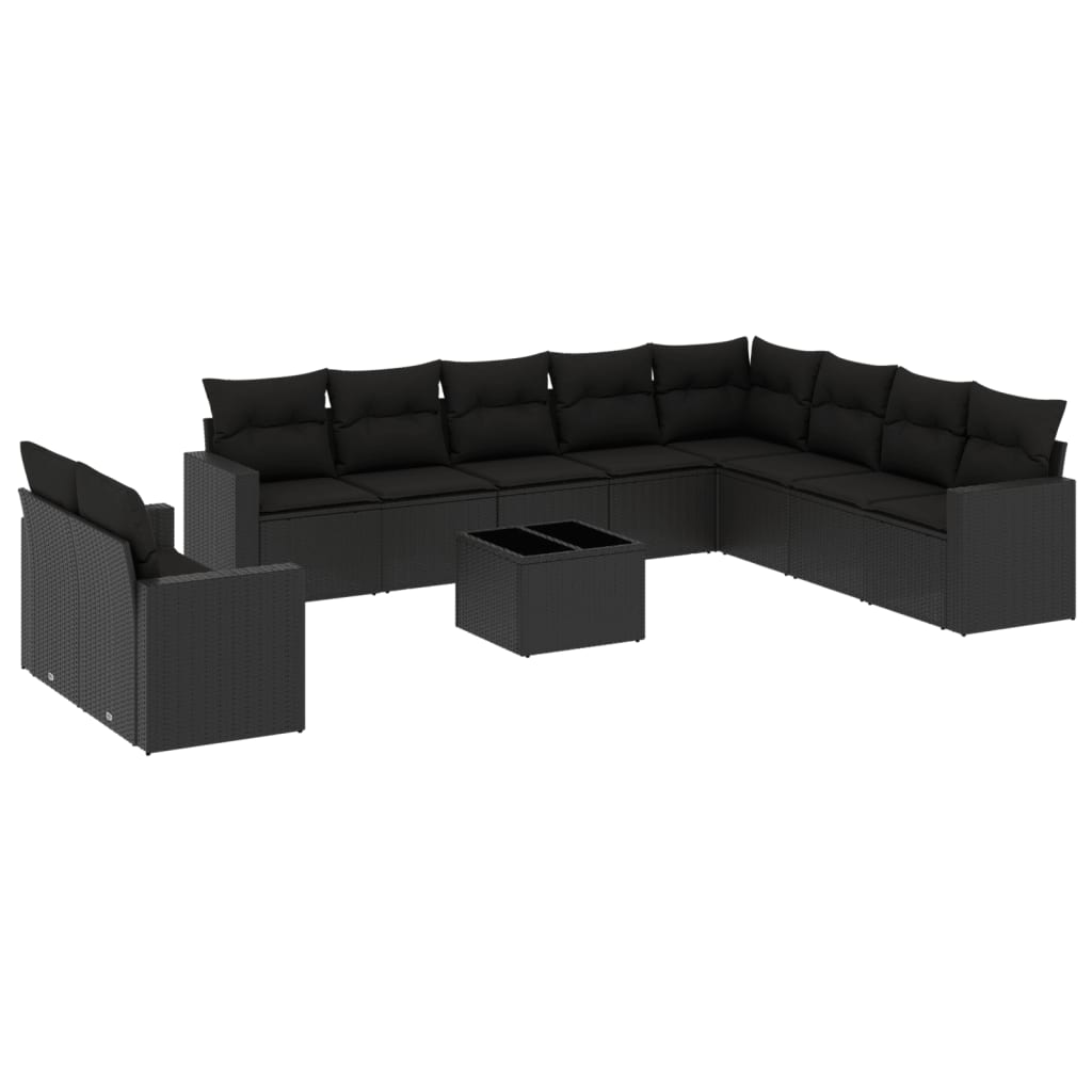 11 részes fekete polyrattan kerti ülőgarnitúra párnákkal (3251512)