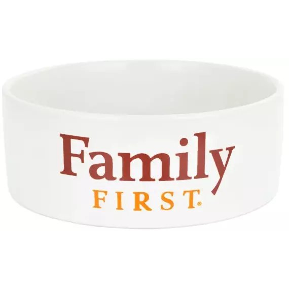 Family First Miska dla psa, biała, z nadrukiem, ceramiczna, 15cm
