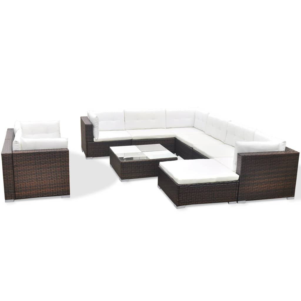 10-részes barna polyrattan kerti bútorszett párnákkal (41875)