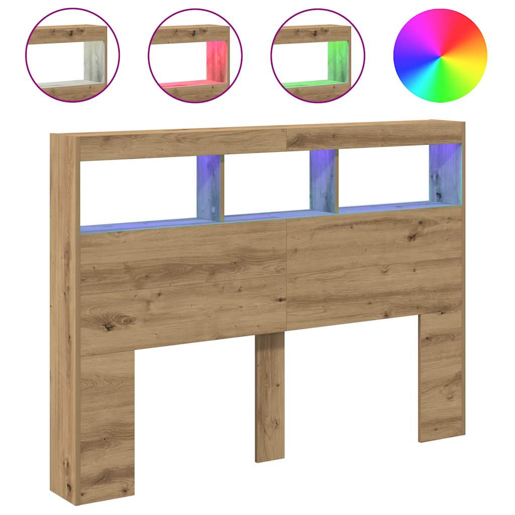 kézműves tölgy áthidalószekrény LED-ekkel 140 x 17 x 102 cm (863129)
