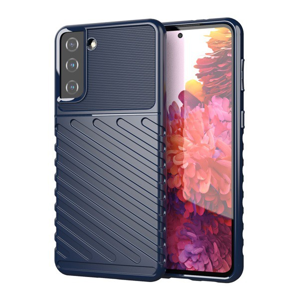 Szilikon telefonvédő (közepesen ütésálló, csíkos, dombor minta) SÖTÉTKÉK [Samsung Galaxy S21 Plus (SM-G996) 5G] (5996591043067)