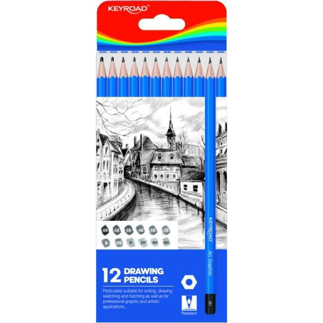 Keyroad Grafitceruza, 12 különböző keménységben, hatszögletű 12 db/bliszter (KR972271) (KR972271)