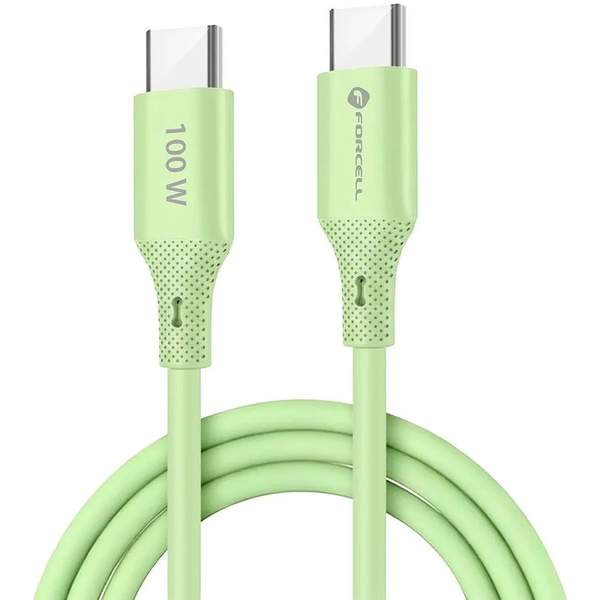 USB Type-C töltő- és adatkábel, USB Type-C, 100 cm, 5000 mA, 100W, törésgátlóval, gyorstöltés, PD, QC 4.0, Forcell F-Energy C347, zöld