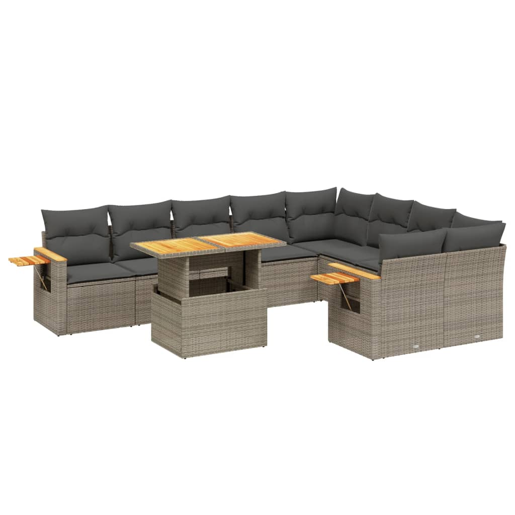 10 részes szürke polyrattan kerti ülőgarnitúra párnákkal (3273678)