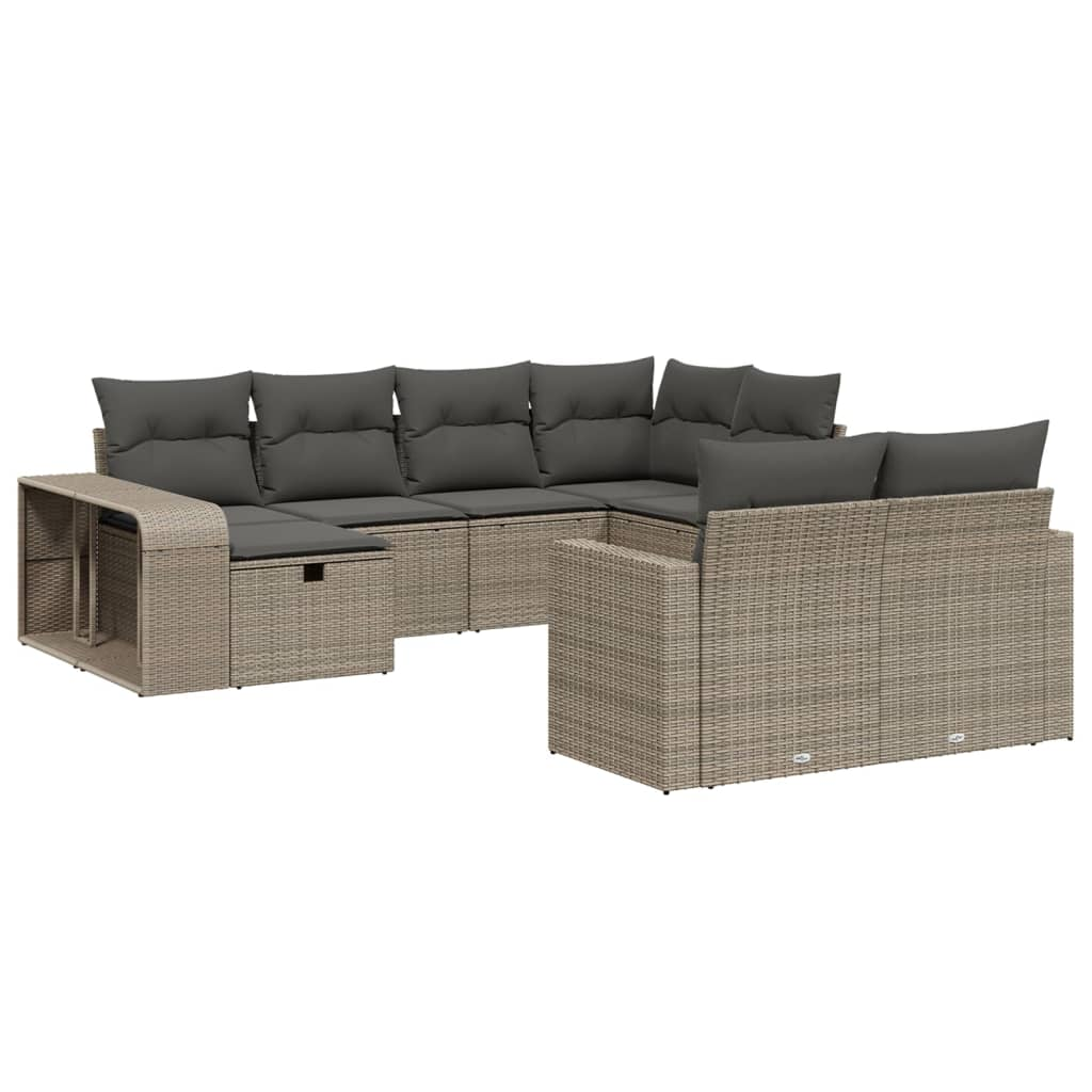 10 részes világosszürke polyrattan kerti ülőgarnitúra párnákkal (3266242)