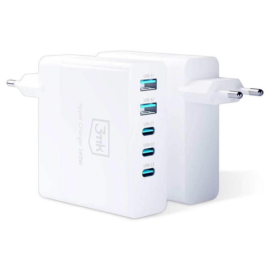 3mk Hyper 2x USB-A / 3x USB-C Hálózati töltő - Fehér (140W) (5903108492379)