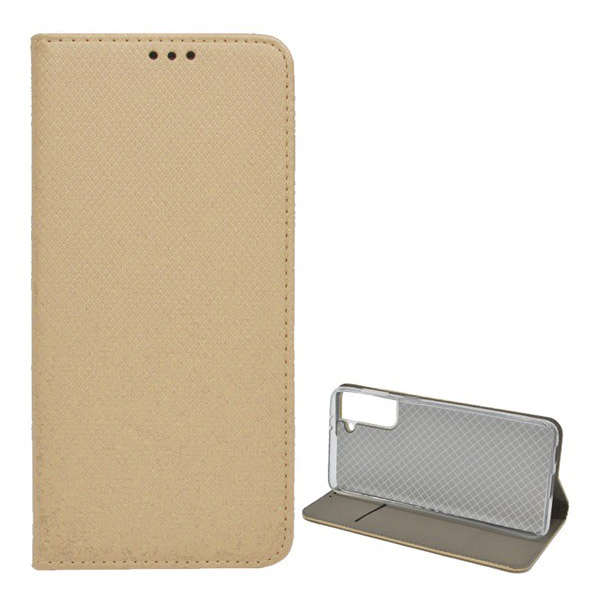 Tok álló, bőr hatású (FLIP, oldalra nyíló, asztali tartó funkció, rombusz minta) ARANY [Samsung Galaxy S21 Plus (SM-G996) 5G] (5996591032665)