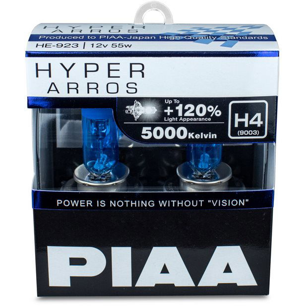 PIAA Hyper Arros 5000K H4 + 120% ragyogó fehér fény, 5000K színhőmérséklet, 2 db (HE-920)