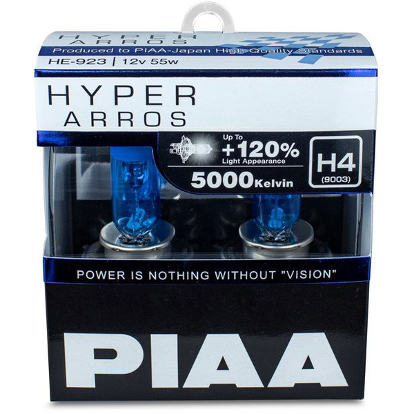 PIAA Hyper Arros 5000K H4 + 120% ragyogó fehér fény, 5000K színhőmérséklet, 2 db