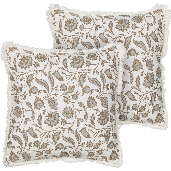 Conjunto De 2 Cojines De Algodón Decorativos Hechos A Mano Estampado Floral Cuadrado Funda Extraíble 45 X 45 Cm Blanco Y Gris Livistona - Blanco