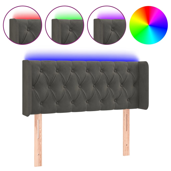 Tăblie de pat cu LED, gri închis, 103x16x78/88 cm, catifea