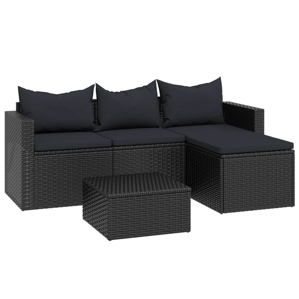Градински лаундж комплект vidaXL, Черен, Полиратан, 24.79 Kg, 48 x 48 x 24 см