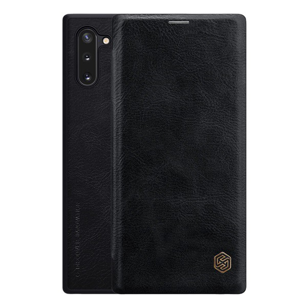 NILLKIN QIN tok álló, bőr hatású (FLIP, oldalra nyíló, bankkártya tartó) FEKETE [Samsung Galaxy Note 10 (SM-N970F)] (5996457897759)