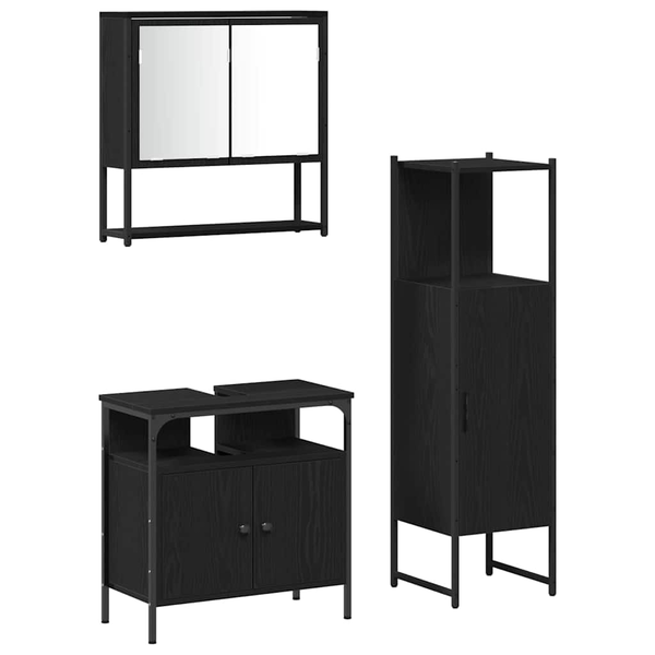 Fürdőszoba bútor szett 3 pcs Fekete 33 x 33 x 120.5 cm Faanyag